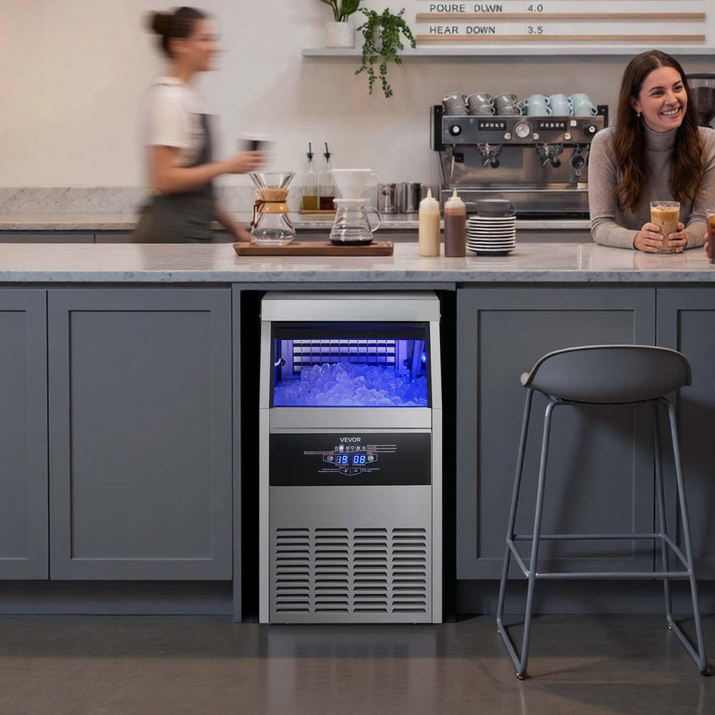 VEVOR Commercial Ice Maker Machine with Pump, 360 lbs/24h with 85 lbs Storage Capacity, Built-in/Freestanding/Under Counter, Stainless Steel Ice Maker with LED Display & Self-Cleaning, for Home Bar