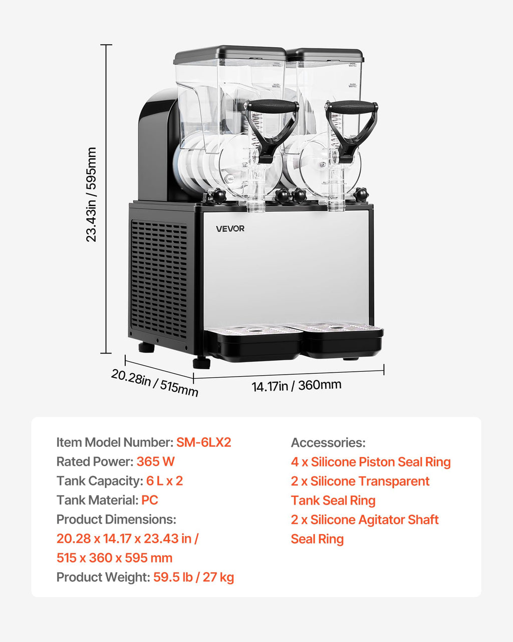 VEVOR Slushie Machine, 6L/1.6Gal Commercial Slushy Maker, Frozen Drink Maker with Self-Cleaning, Margarita Machine for Restaurants Bars Party for Slushie, Margaritas, Milkshake & More
