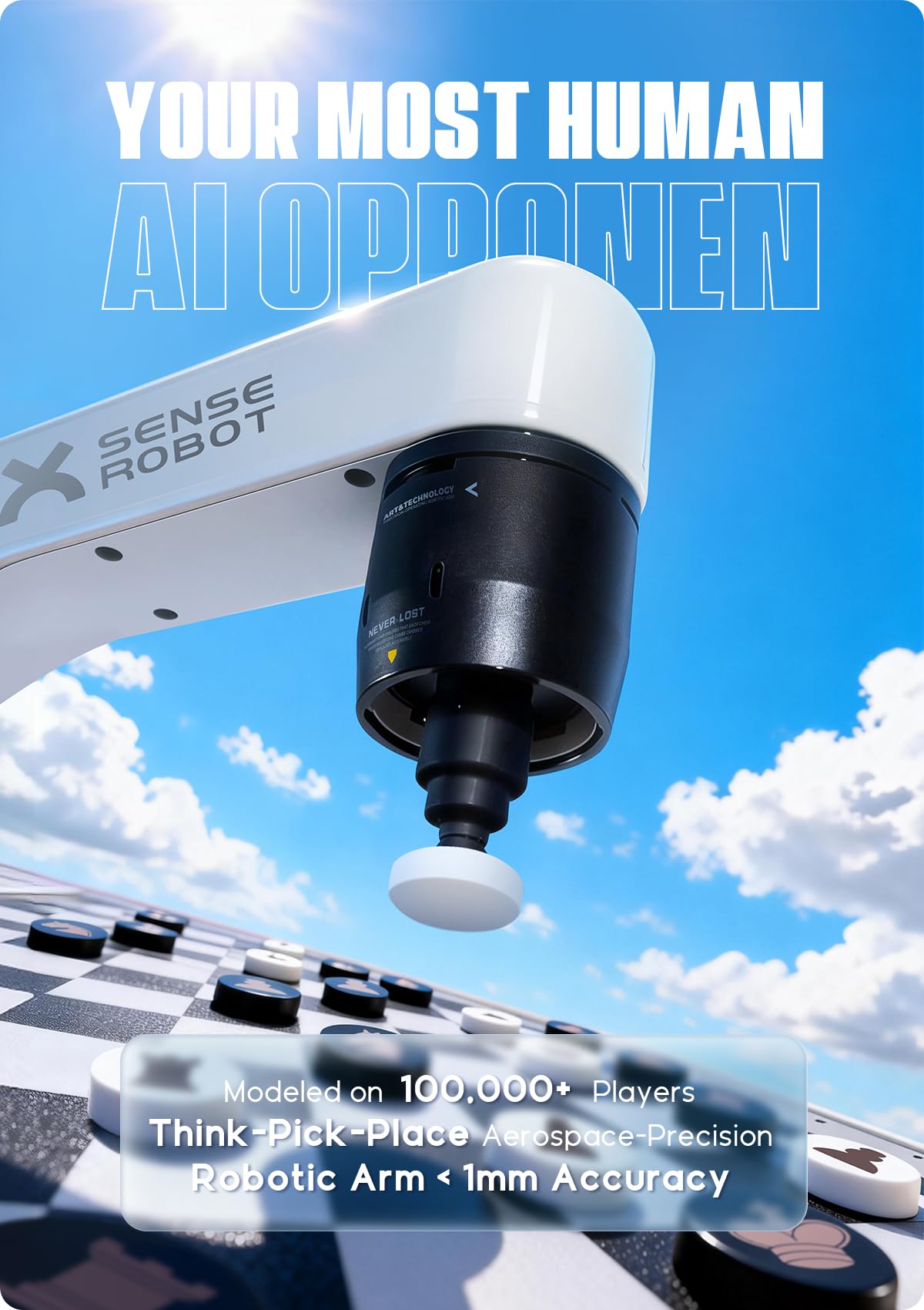 SenseRobot AI Chess Robot with Robotic Arm, Electronic Chess Board for Kids & Adults, 25 AI Levels, 1200+ Exercises, Voice Coaching, Lichess Integration, Wi-Fi OTA Updates