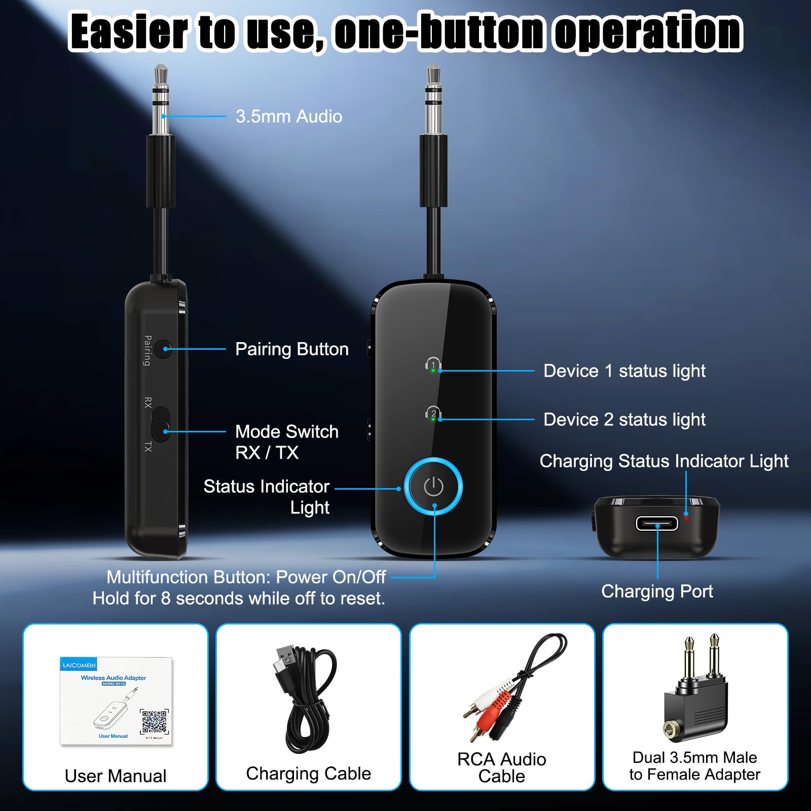 Premium Pro Bluetooth 5.4 Transmitter Receiver,Airplane Audio Adapter,Wireless Transmitter for TV/Travel Flight,Airline,Gym.Compatible with 2 AirPods/Headphones,Bluetooth Receiver for Car/Home Stereo