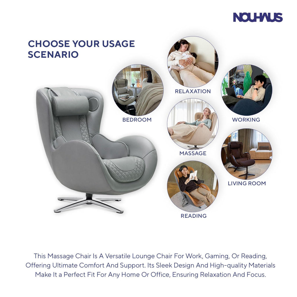 Nouhaus Classic Massage Chair with Ottoman – Caramel Leather Recliner with Percussive Shiatsu Massager, Built-in Speaker & Full Body Spot Massage – Ultimate Comfort for Home & Office