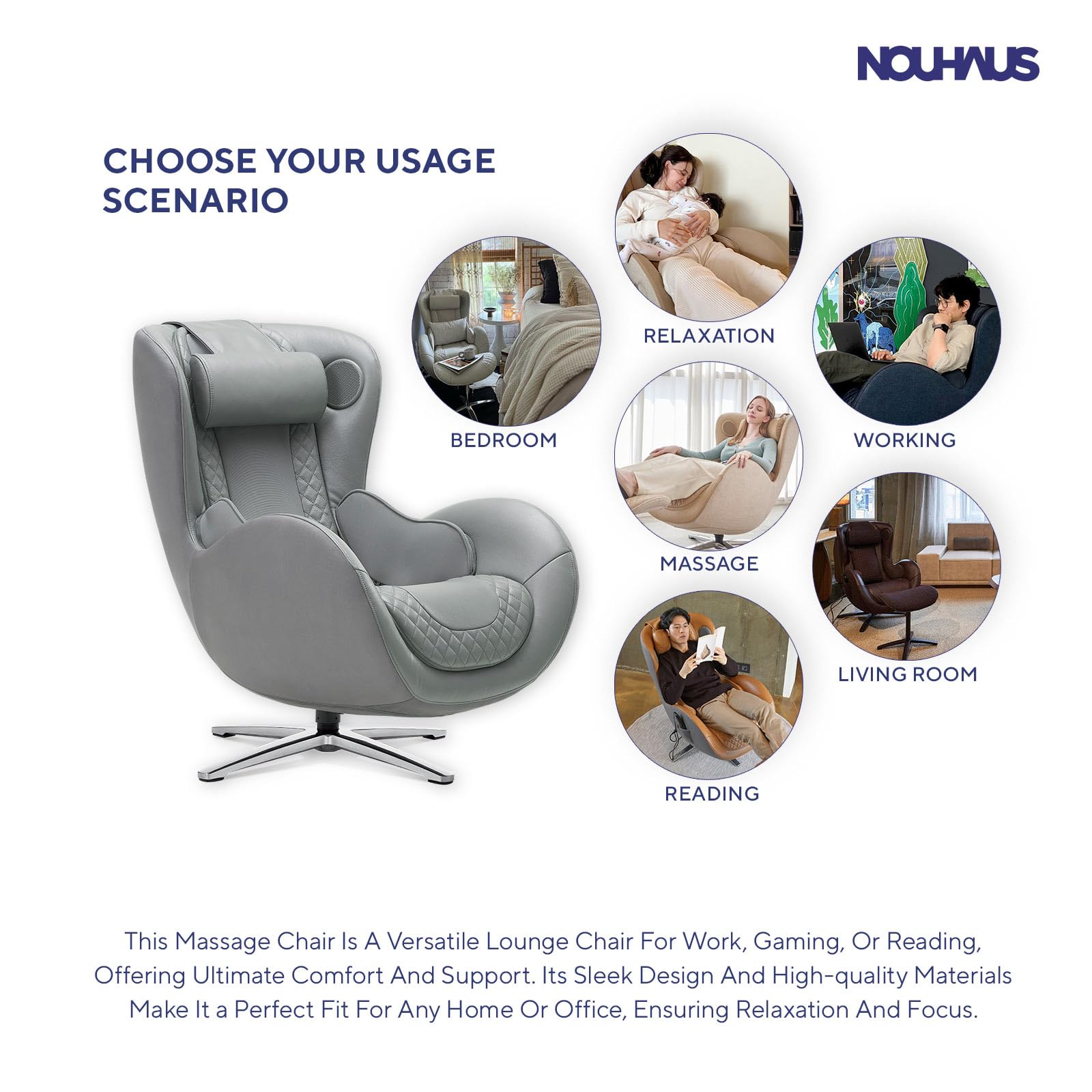 Nouhaus Classic Massage Chair with Ottoman – Caramel Leather Recliner with Percussive Shiatsu Massager, Built-in Speaker & Full Body Spot Massage – Ultimate Comfort for Home & Office