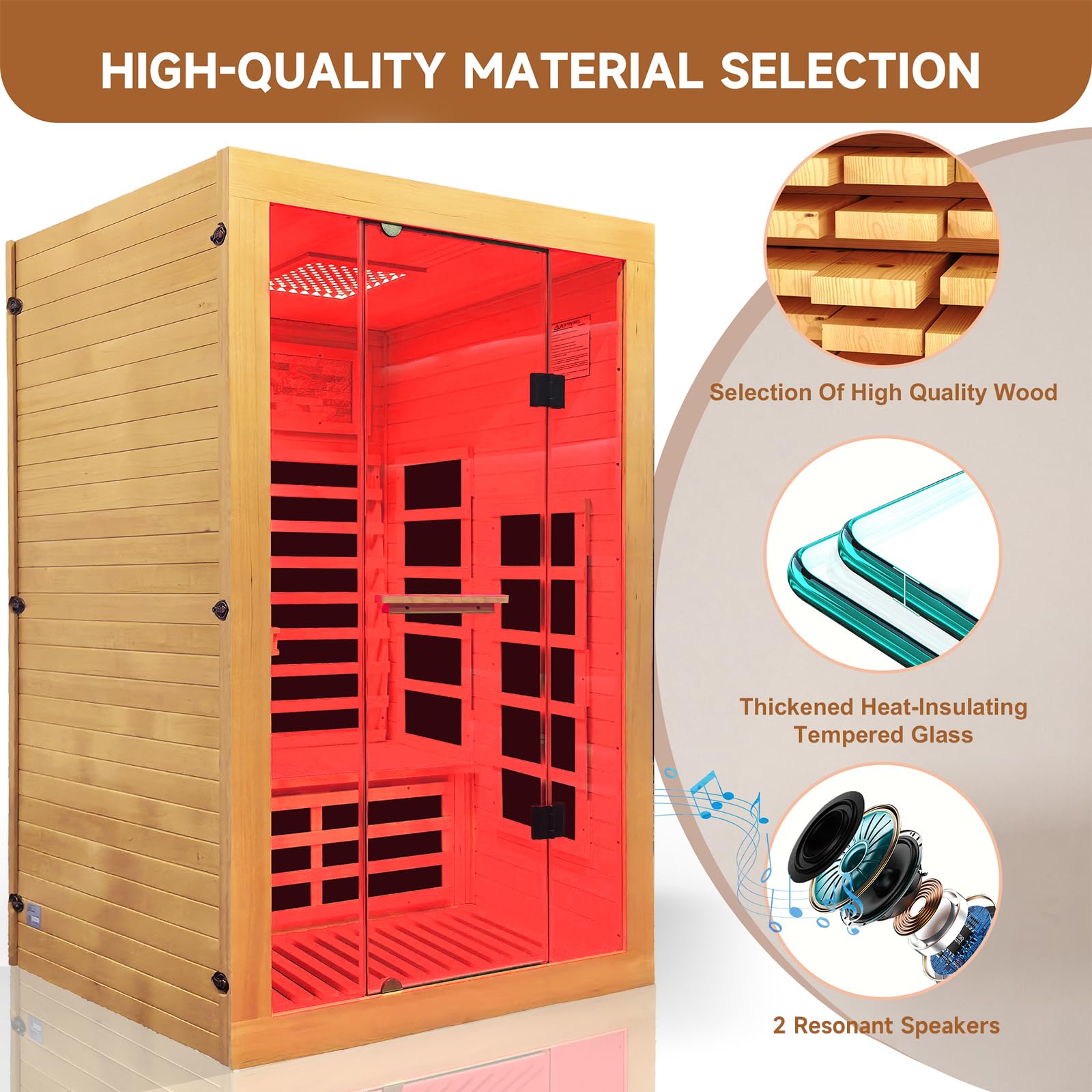 2 Person Infrared Sauna Far Infrared Sauna Room for Home Indoor 2000W Low-EMF Wood Dry Sauna with Full Starry Sky Lights Ceiling in 7 Color Speaker Fast Heating Easy Assembly- 47.3*41.3*74.8 IN
