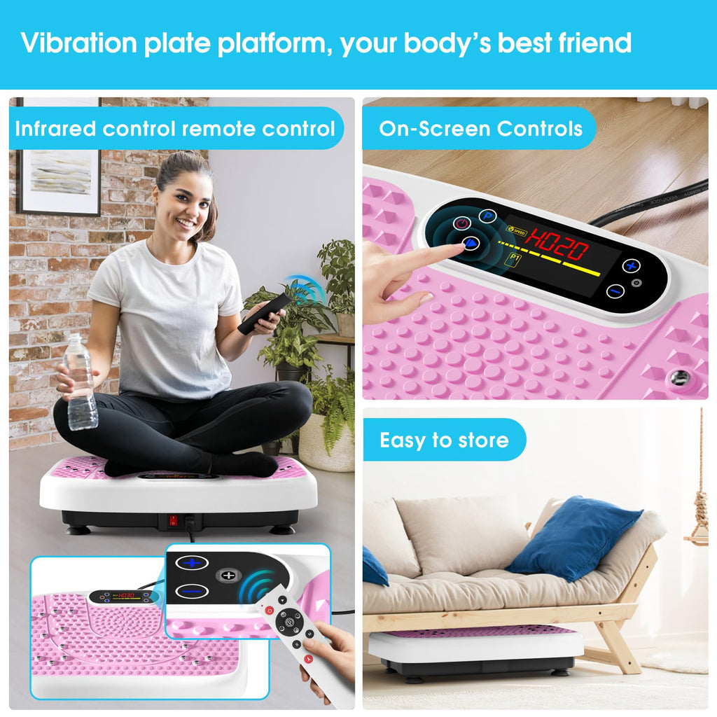 SoftGym Waver Vibration Plate Exercise Machine for Lymphatic Drainage Weight Loss,120 Speed Levels Vibrating Platform with Resistance Bands,Full-Body Workout Equipment for Muscle Toning