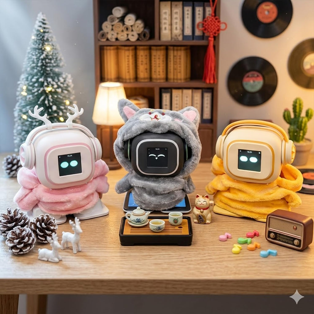 AI chatbot Robot Companion and smart Interactive Toy Featuring Voice Chat, Facial Expressions, Dancing and Music, Complete with a complimentary Outfit—Making it the Ideal Gift (Black)