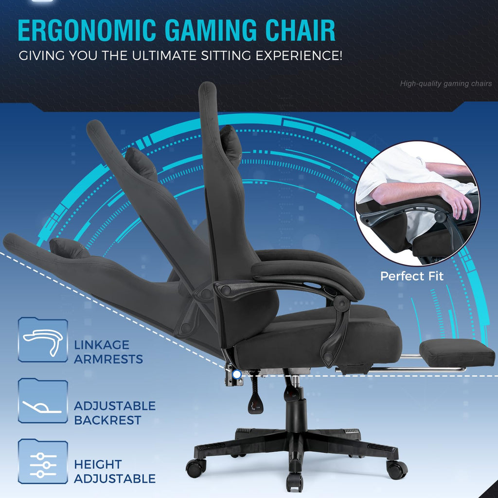 GTPLAYER Gaming Chair with Pocket Spring Cushion, Big and Tall Gamings Chairs 350LBS High Back Computer Chair with Footrest for Adults Lumbar Support Swivel Game Chair for Office,Leather Black-Massage