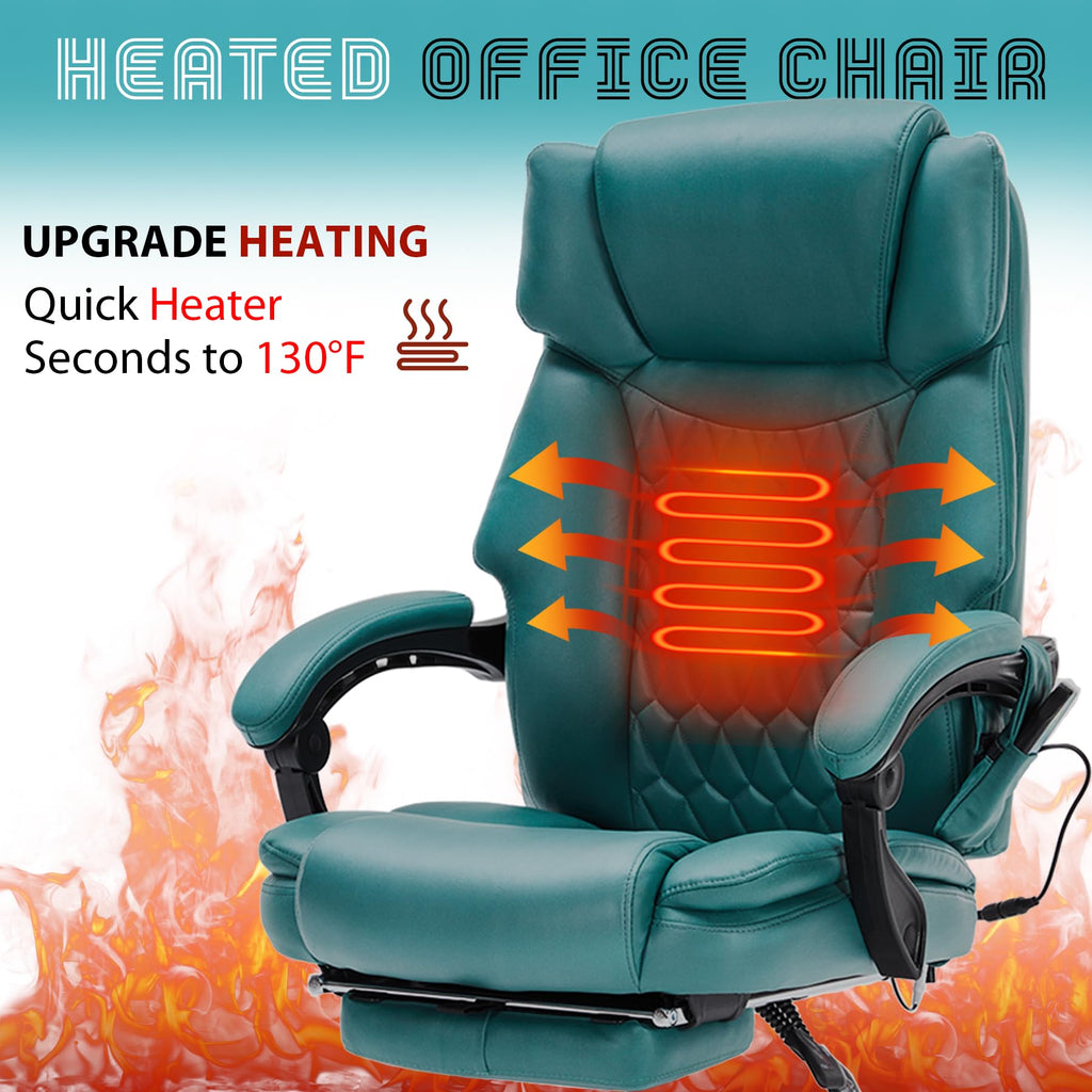 Massage Office Chair with Foot Rest 6 Points Vibration and Heat Home Office Desk Chairs for Heavy People 400lbs Reclining Managerial Chairs Ergonomic Executive Chair (Black)