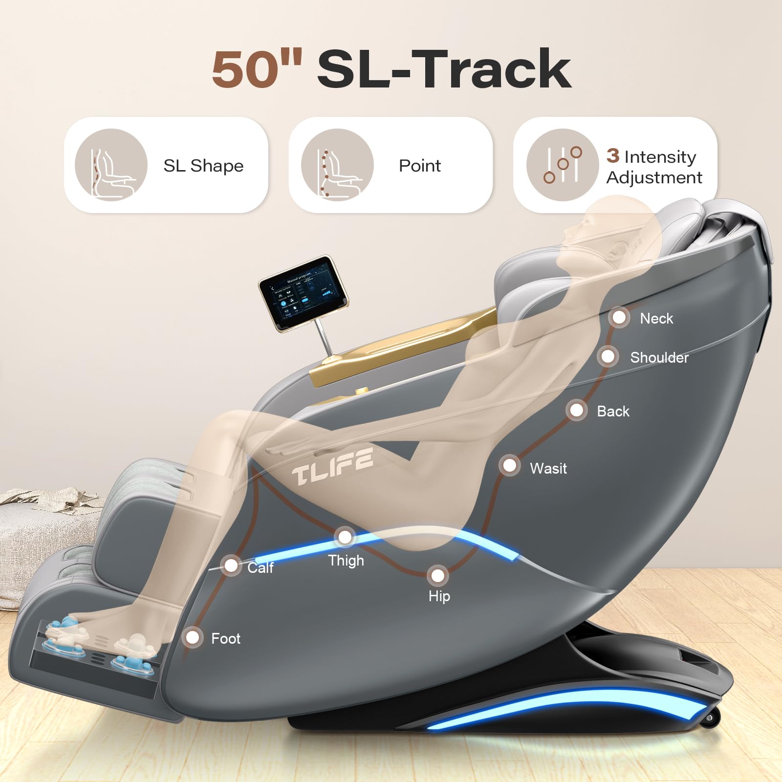 TLIFE Massage Chair Full Body, 160°Zero Gravity Recliner with Body Scan, 50" SL-Track Shiatsu Massage Chair, Fixed Point Massage, Foot Rollers, 12 Auto Modes, Deep Yoga Stretch, Heating, Black