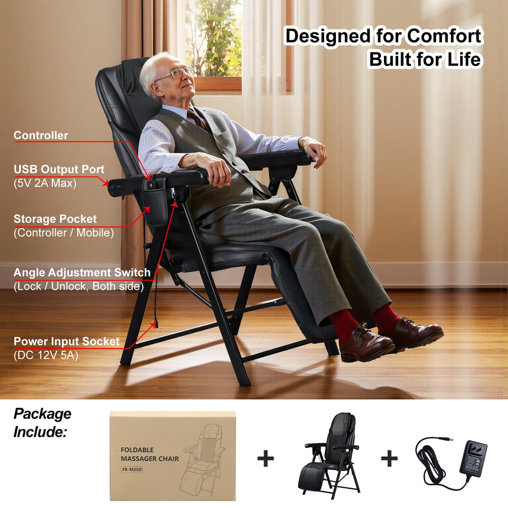 Foldable Electric Massage Chair with Heat, Shiatsu, Kneading, Vibration, Full Body Relaxation, Adjustable Backrest & Neck Height,for Dad Mom Women Men