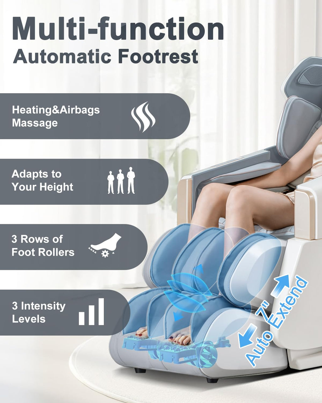 iBooMas Massage Chair Full Body, Body Scan Zero Gravity Massage Chair Recliner with 54in SL-Track, Ajustable 18 Modes, Auto Extending Footrest, Foot Massage, App, AI Voice, Airbags, Heat(White+Grey)