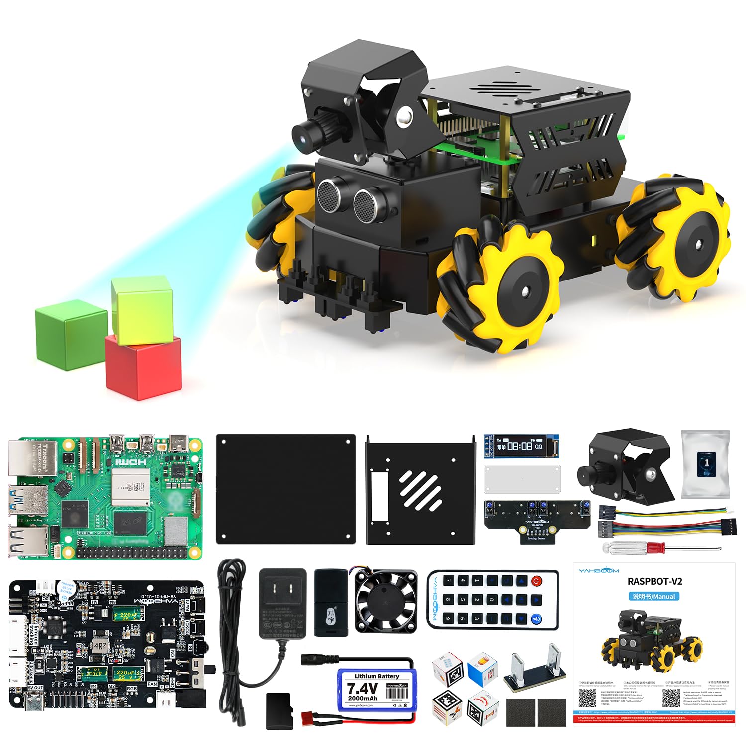 Yahboom Raspberry Pi 5 ROS2 Robot Car 360°Movement, AI Vision & Tracking, Integrated Multimodal Large AI Model OpenRouter, AI Voice Interaction (Superior Without RPi5)