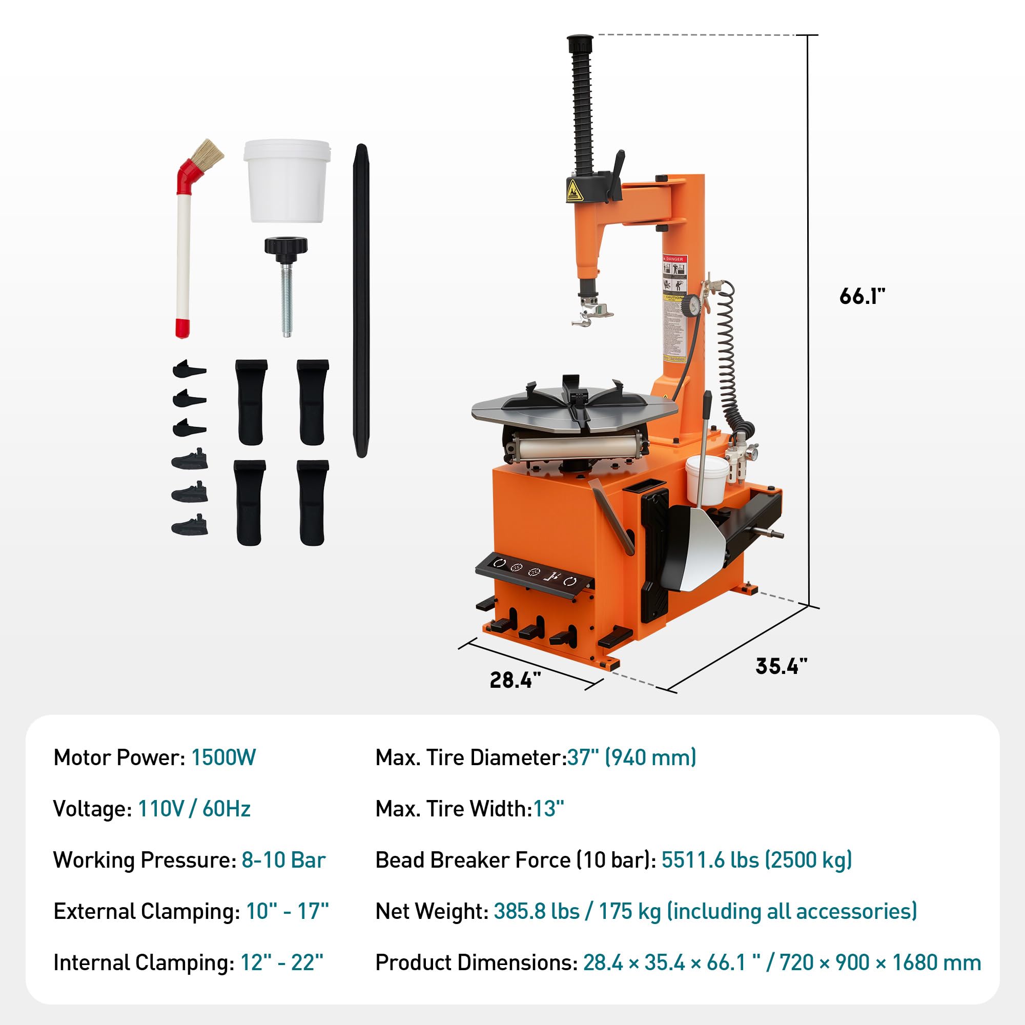 Albott 2HP Tire Changer Machine, 110V Heavy-Duty Wheel Changer for 10"–24" Rims, Outside Clamp 10"–20" Inside Clamp 12"–24", Tire Mounting and Demounting Tool for Home Garage & Auto Shop