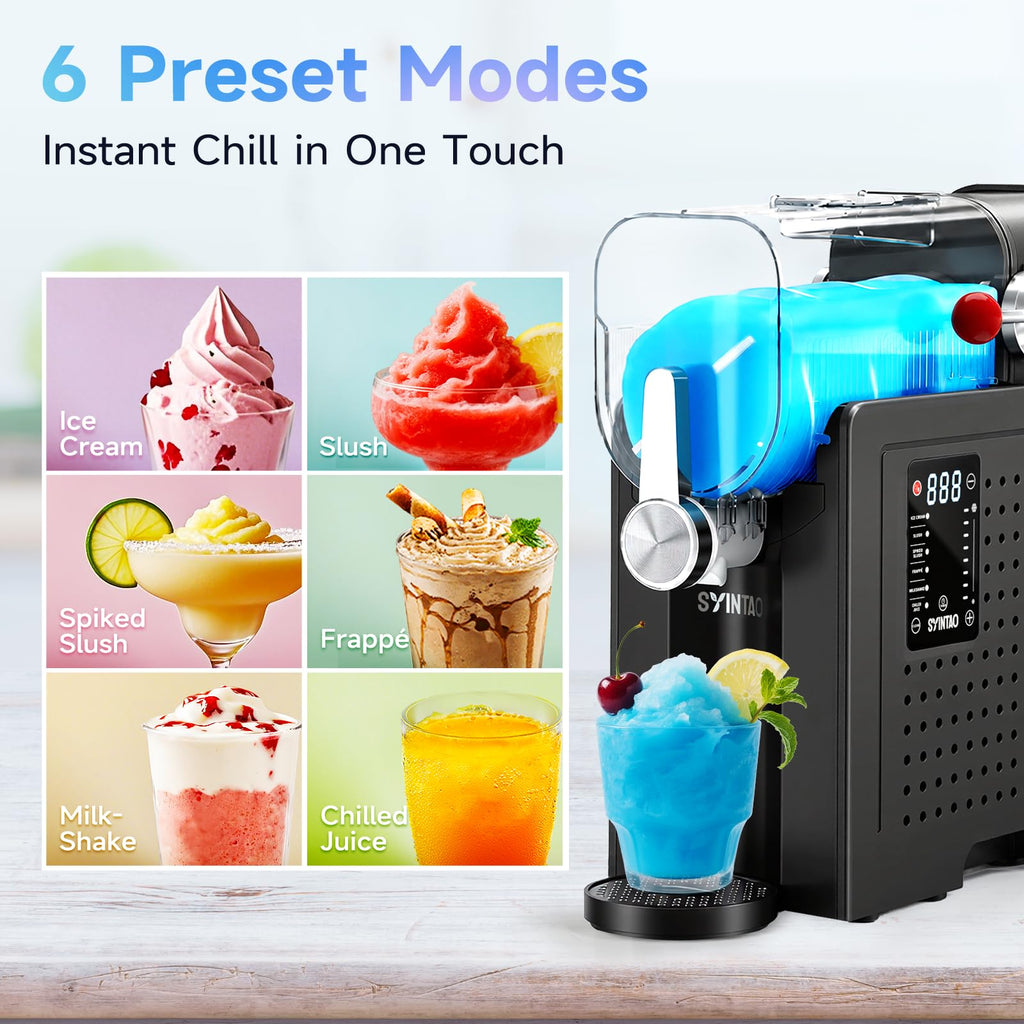 SYINTAO 2-in-1 Slushie & Soft Serve Ice Cream Maker, No-Ice-Needed Frozen Drink Machine with LED Display, 6 Preset Modes, Auto-Clean & Delay Timer – Gift for Family