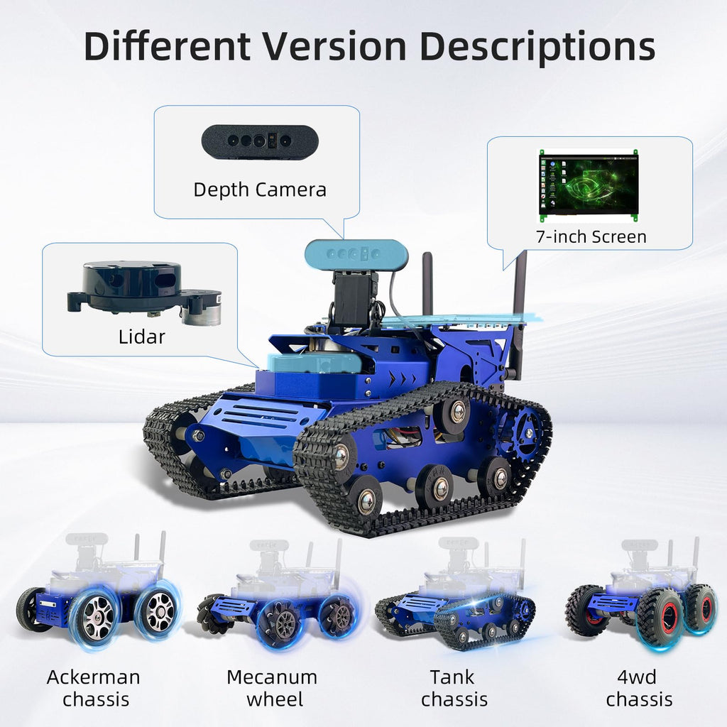 Jetson Nano ROS2 Robot Lidar Mapping Navigation 7in Touch Screen,Ackerman Smart Car Chassis Python Programming AI Visual Recognition for Adults Learning Education Kit(with Jetson Nano 4GB)