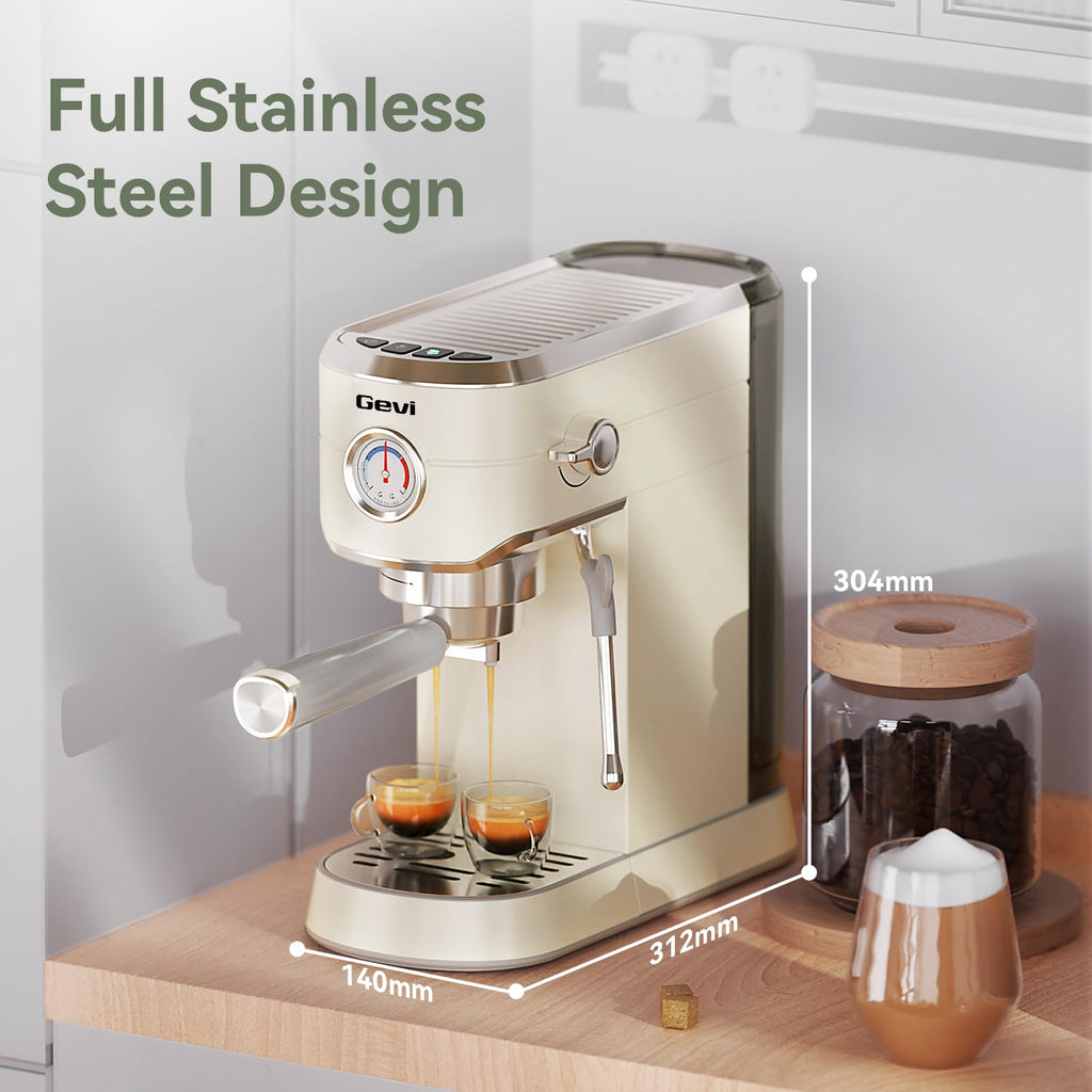 Gevi Commercial Espresso and Coffee Makers, Professional 20 Bar Espresso Maker with Milk Frother, Stainless Steel Expresso Coffee Machines for Home, Compact Cappuccino Machine, Great Gift