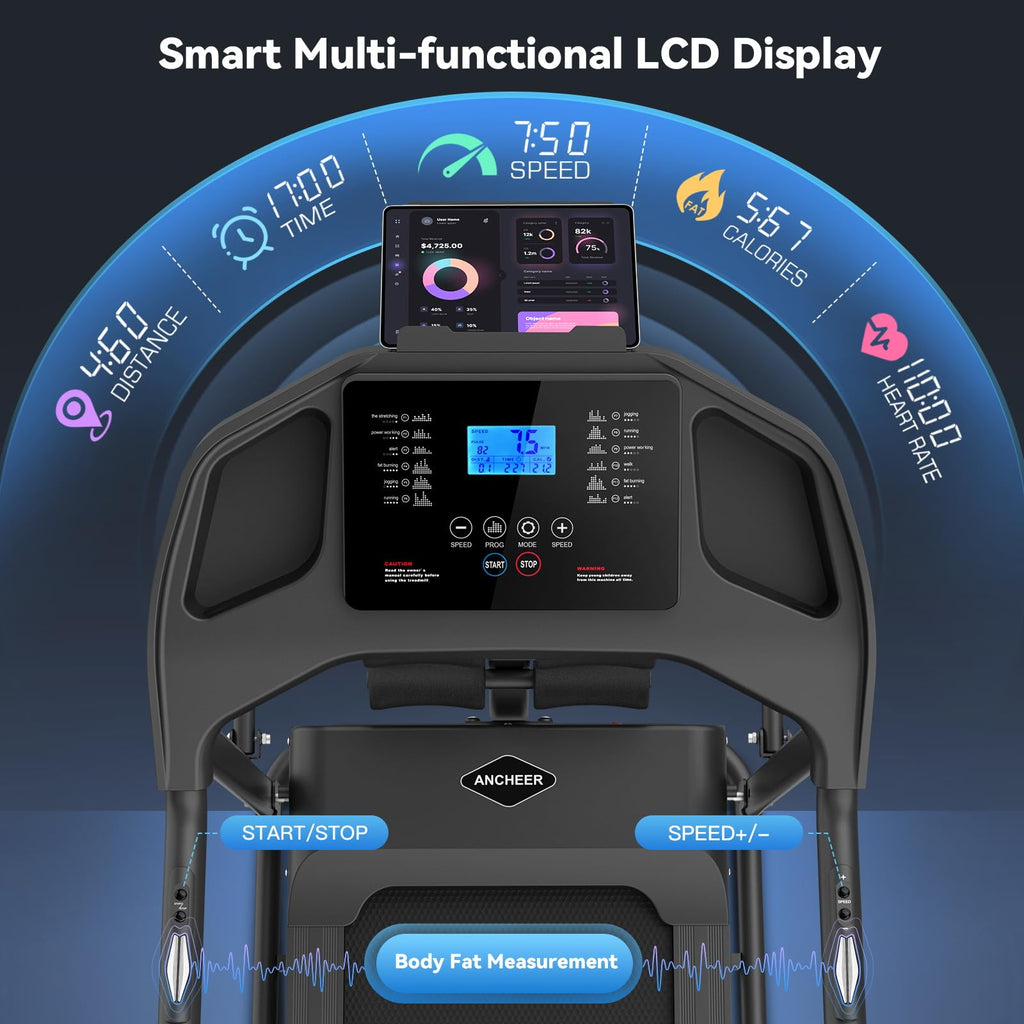 Multifunctional Folding Treadmill with Sit-Up & Incline, 3.5 HP Portable Running Treadmills for Home, 350 LBS Weight Capacity, Smart LCD Display with Heart Rate Monitor & Body Fat Measurement
