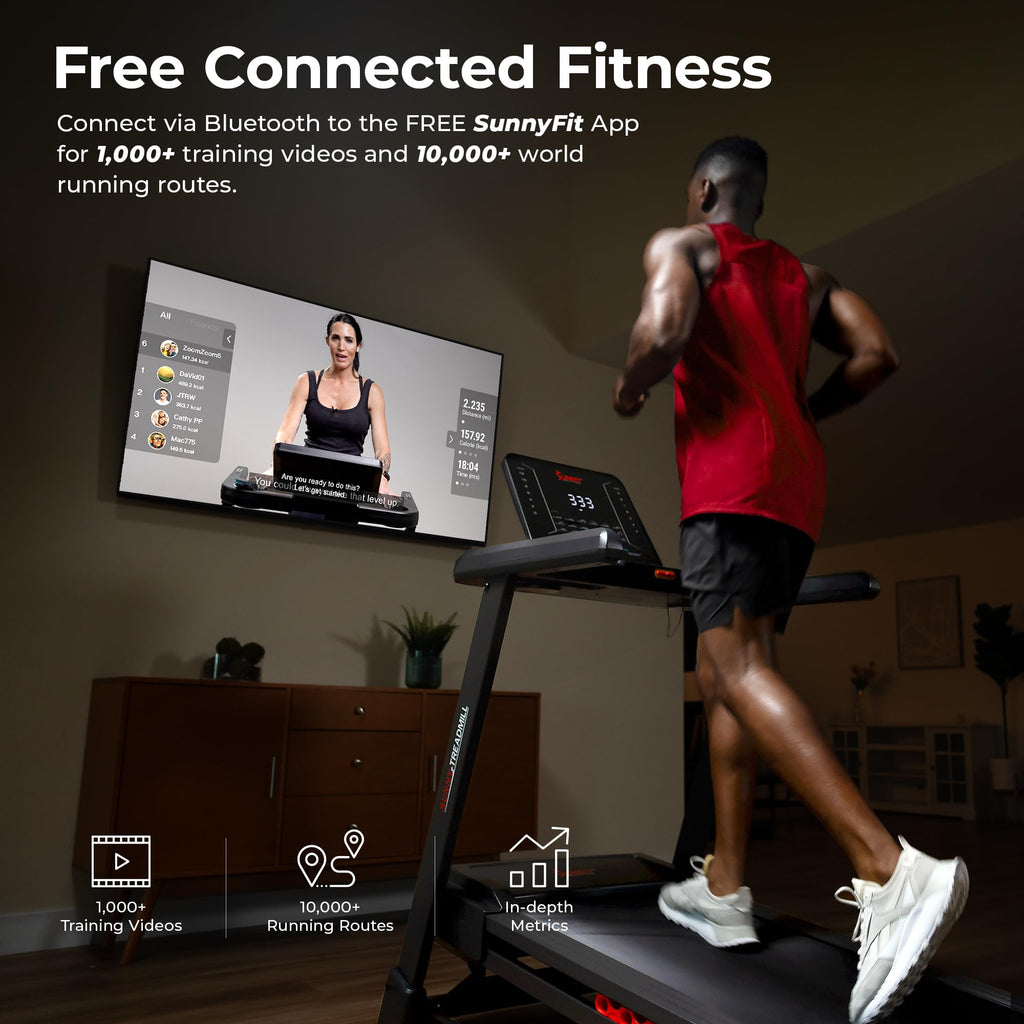 Sunny Health & Fitness Treadmill Elite Smart Auto Incline for Home Use, Wide Running and Walking Deck, Flex Shock Suspension with 300 LB Weight Capacity Bluetooth SunnyFit App