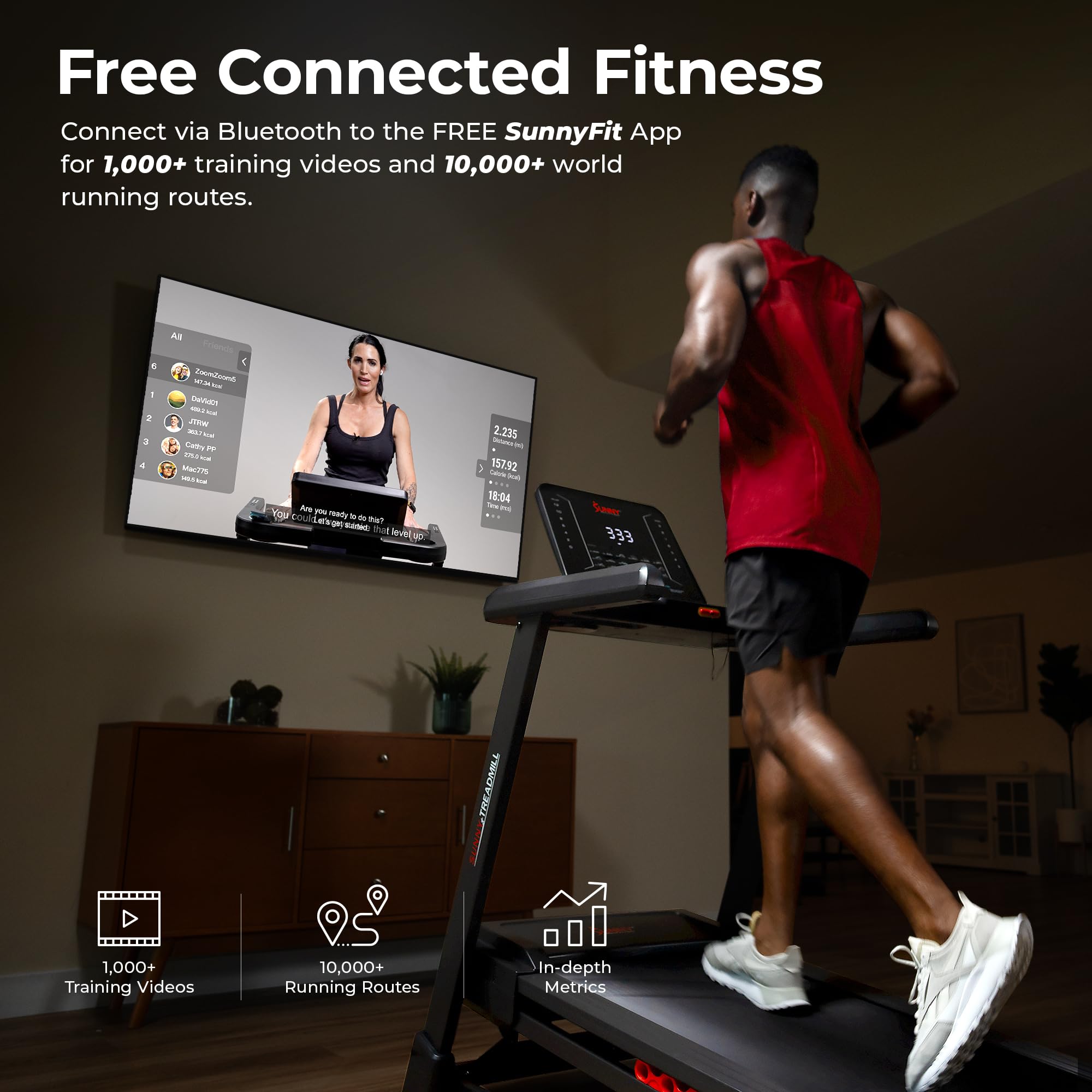 Sunny Health & Fitness Treadmill Elite Smart Auto Incline for Home Use, Wide Running and Walking Deck, Flex Shock Suspension with 300 LB Weight Capacity Bluetooth SunnyFit App
