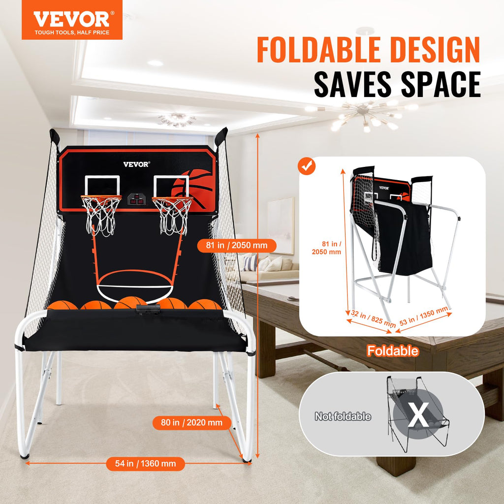 VEVOR Basketball Arcade Game Indoor, 2 Player Indoor Basketball Game, Home Dual Sport with 8 Game Modes, Electronic Scoreboard, and Inflation Pump,Adults