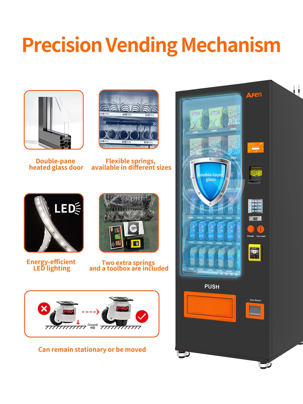 AFEN Commercial Vending Machine, 36 Slot Snack and Drink Combo Vending Machine Refrigerated Smart Mini Vending Machine for Business, Mobile Management, with Card Reader Only
