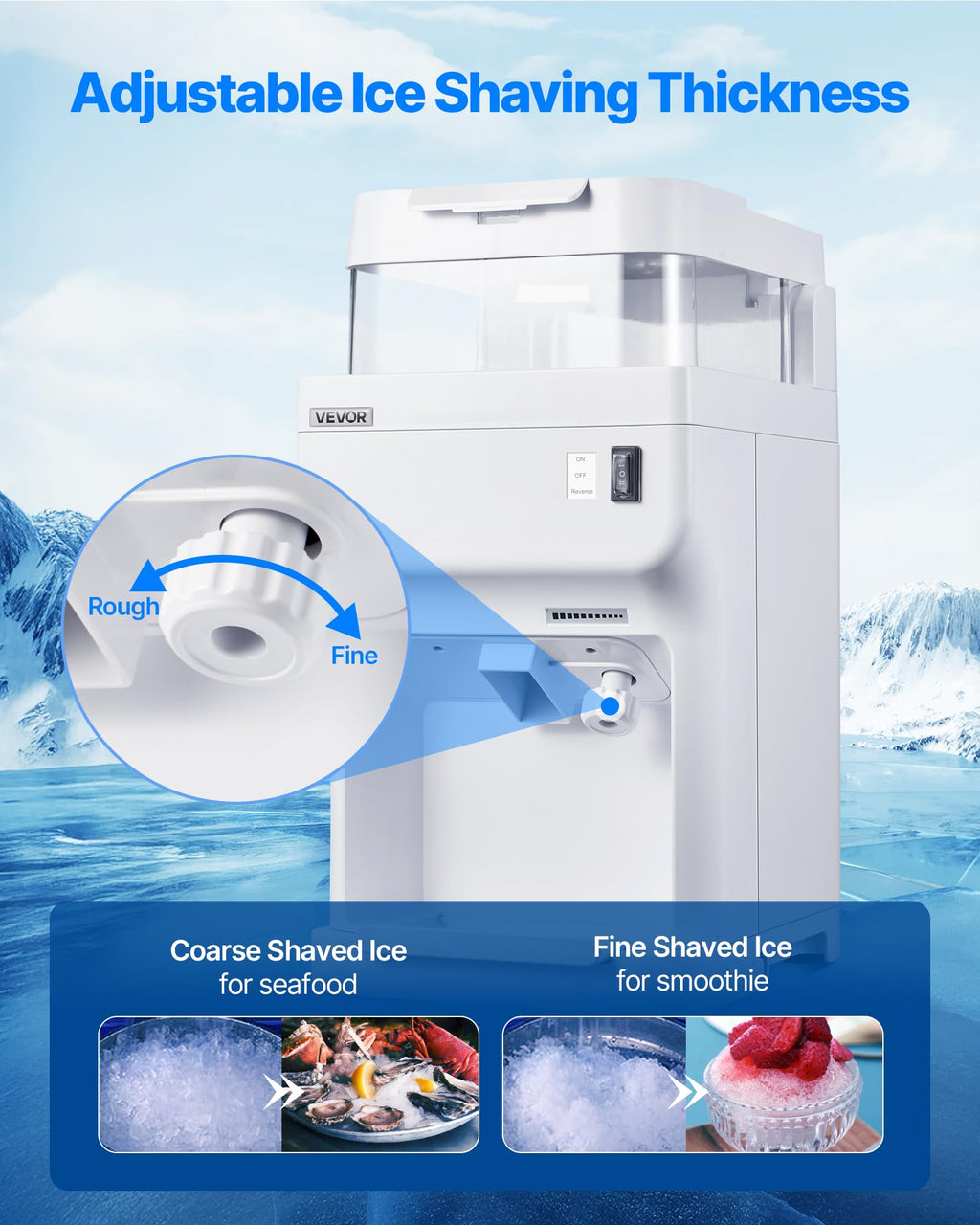 VEVOR Ice Shaver Machine Electric Snow Cone Machine, 265 LBS/H Shaved Ice Machine 250W Ice Crusher Triple Blades Tabletop Shaved Ice Maker with Adjustable Fineness for Home and Commercial Use