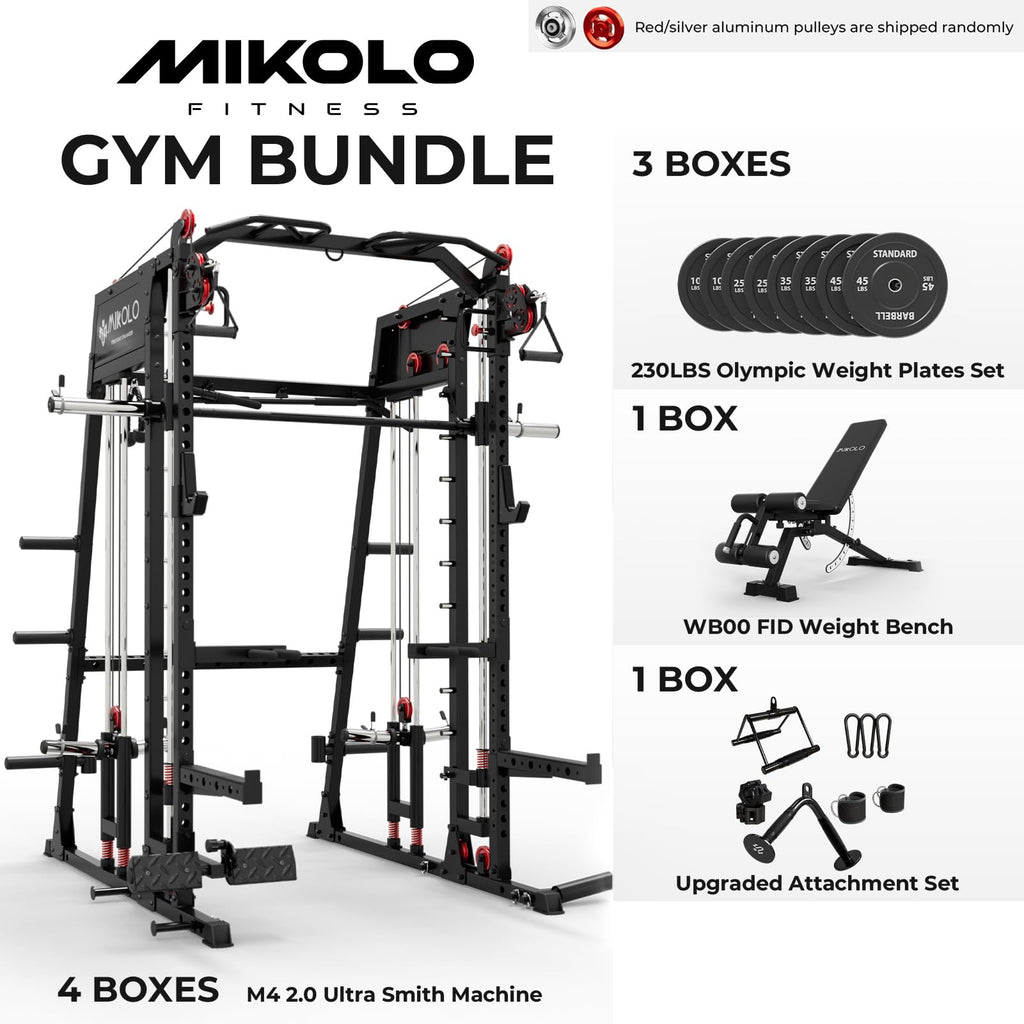Mikolo M4 2.0 Smith Machine, 2200lbs Squat Rack with LAT-Pull Down System & Cable Crossover Machine, Training Equipment with Leg Hold-Down Attachment