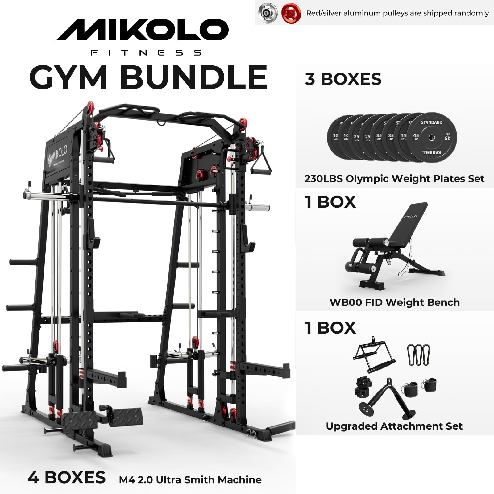 Mikolo M4 2.0 Smith Machine, 2200lbs Squat Rack with LAT-Pull Down System & Cable Crossover Machine, Training Equipment with Leg Hold-Down Attachment