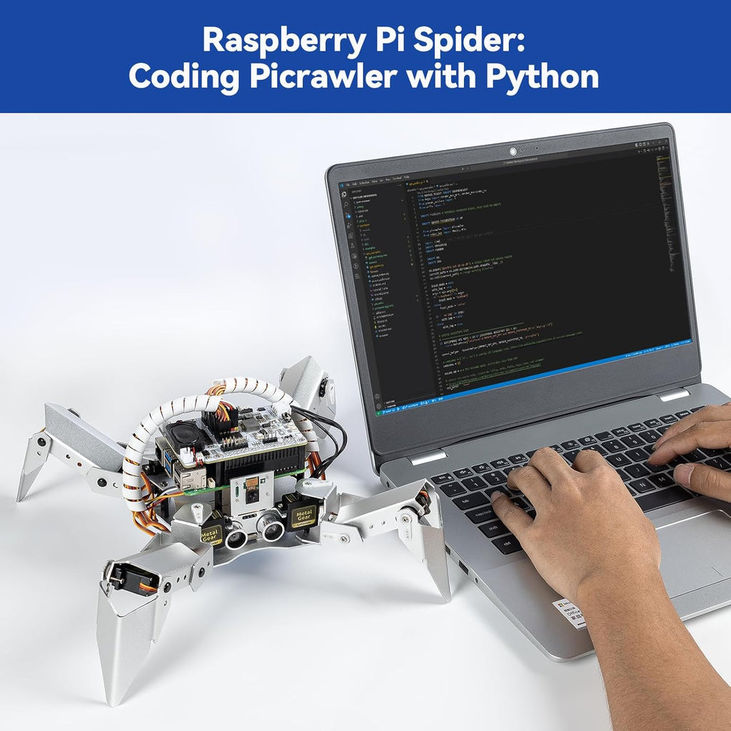 SunFounder PiCrawler AI Robot Kit for Raspberry Pi 5/4/3B+/Zero 2W, Openclaw LLMs ChatGPT/Gemini/Grok, Voice&Video Recognition, Python/Scratch, Mic, Battery, Camera (RPI NOT Included)
