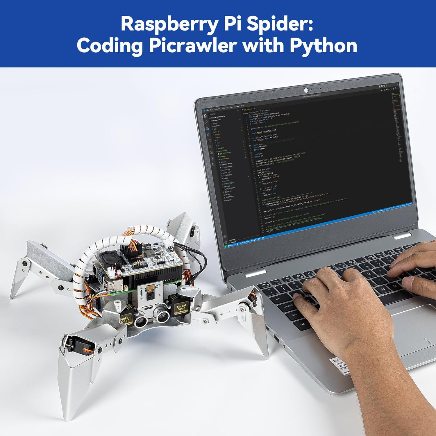 SunFounder PiCrawler AI Robot Kit for Raspberry Pi 5/4/3B+/Zero 2W, Openclaw LLMs ChatGPT/Gemini/Grok, Voice&Video Recognition, Python/Scratch, Mic, Battery, Camera (RPI NOT Included)