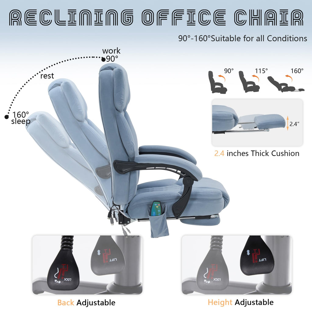 Massage Office Chair with Foot Rest 6 Points Vibration and Heat Home Office Desk Chairs for Heavy People 400lbs Reclining Managerial Chairs Ergonomic Executive Chair (Black)
