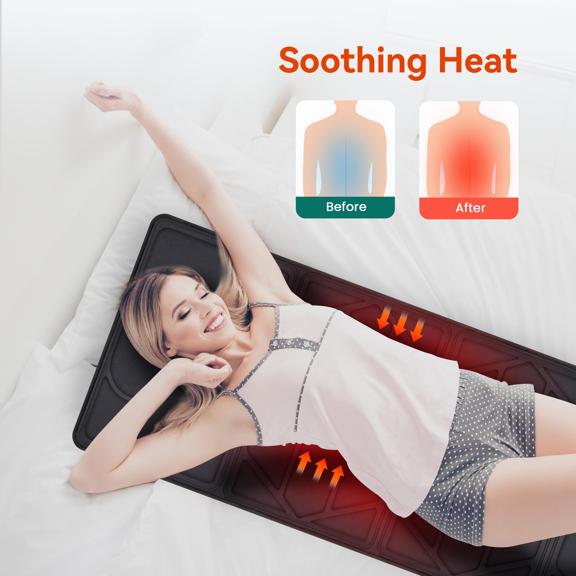Snailax Fathers Day Dad Gift Massage Mat with Heat, Back Massage Pad for Bed, Chair, 10 Motors Vibrating Massage Mattress Pad with 2 Heating Pads for Back, Full Body Massager
