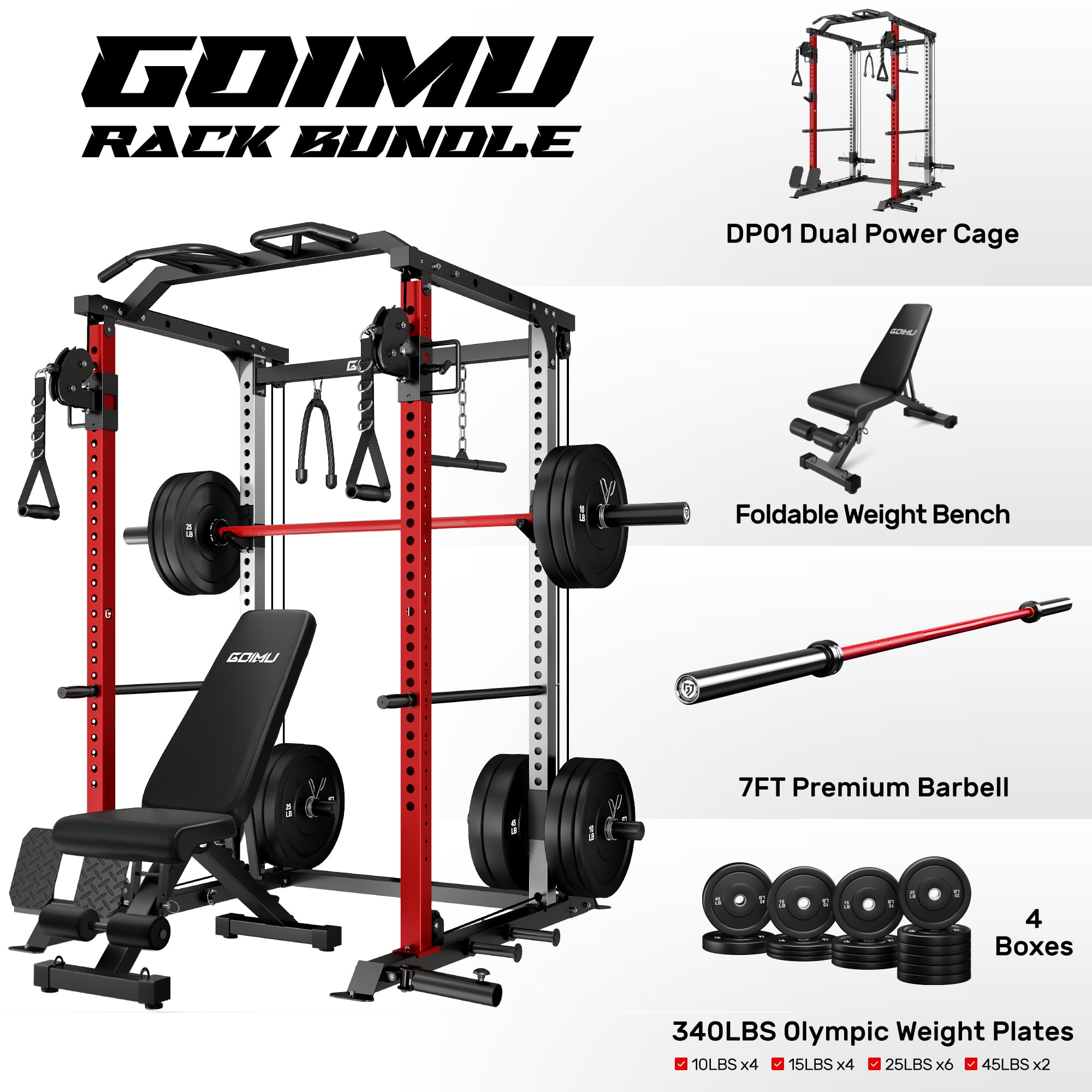 DP01 Power Cage, 2000LBS Squat Rack with with Cable Crossover and Dual Independent Pulley System, Full Cage for Full Body Training, Power Rack with More Training Attachments for Home Gym