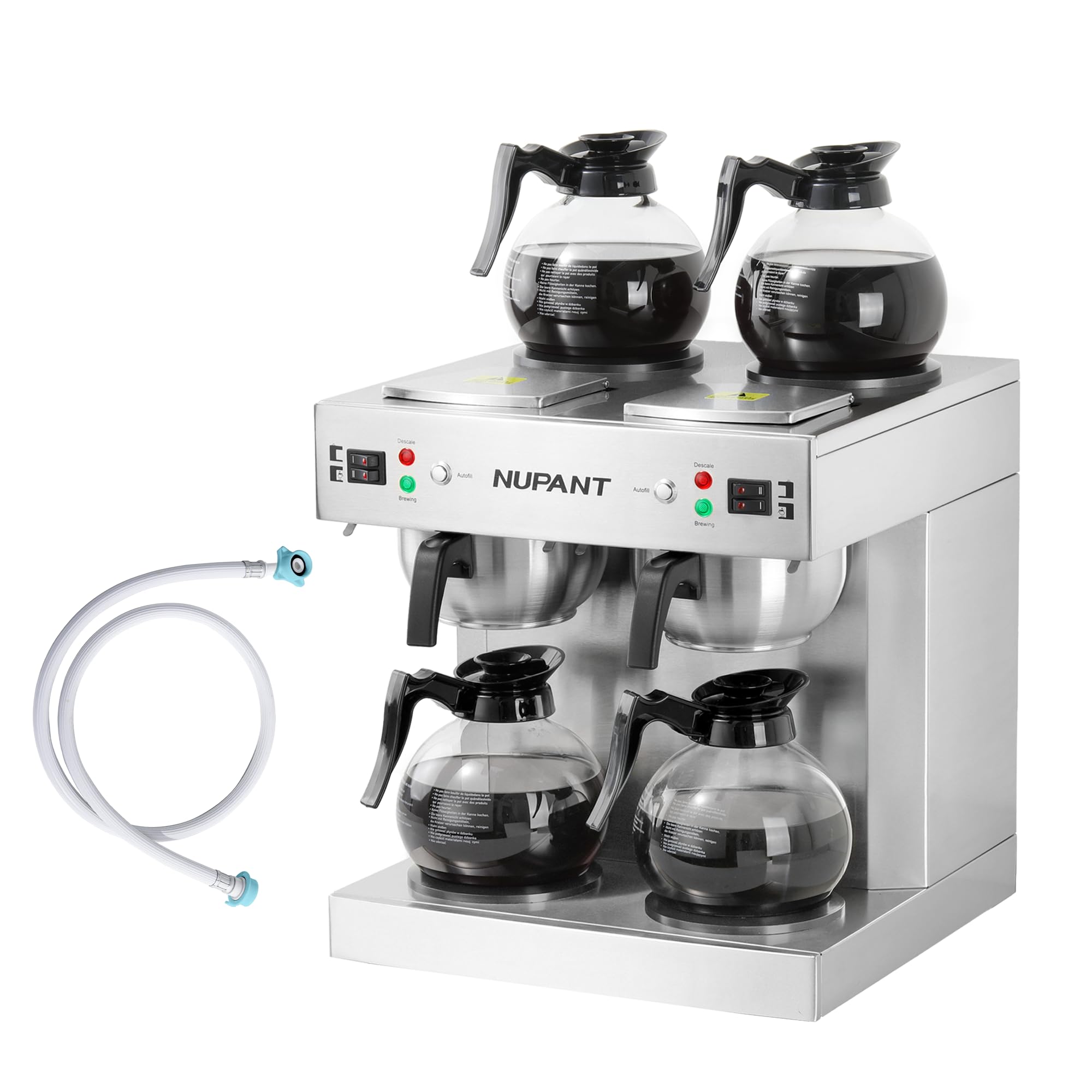 NUPANT Dual Drip Commercial Coffee Maker with Water Line 200 Cup/H 7.2L Auto-Filling Drip Coffee Maker Machine with 4 Carafes & 4 Warmers Stainless Steel Pour over Double Coffee Brewer for Restaurant