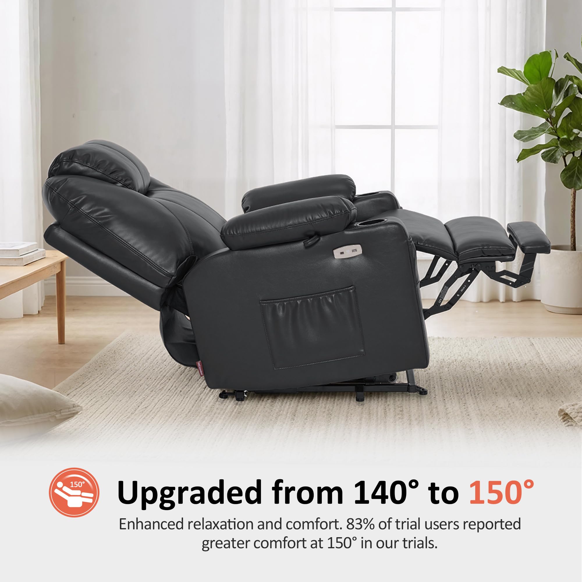 MCombo Electric Power Lift Recliner Chair Sofa with Massage and Heat for Elderly, 3 Positions, 2 Side Pockets, and Cup Holders, USB Ports, Faux Leather 7040 (Grey, Medium)