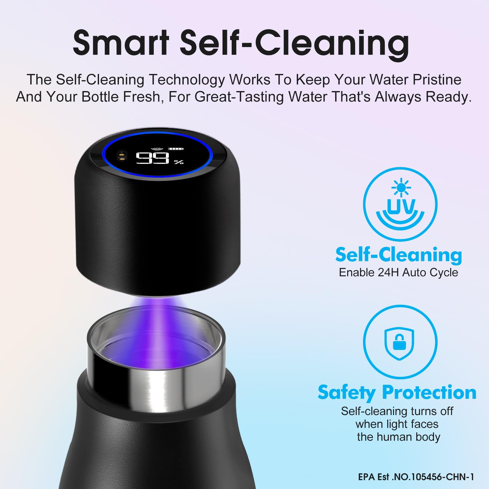 VSITOO 15oz Mini Smart Water Bottle，Self-Cleaning Insulated Bottle, Small Thermoses with AI, App & Touchscreen, Perfect Purse Water Bottle for Travel, Gym & Office, Pink