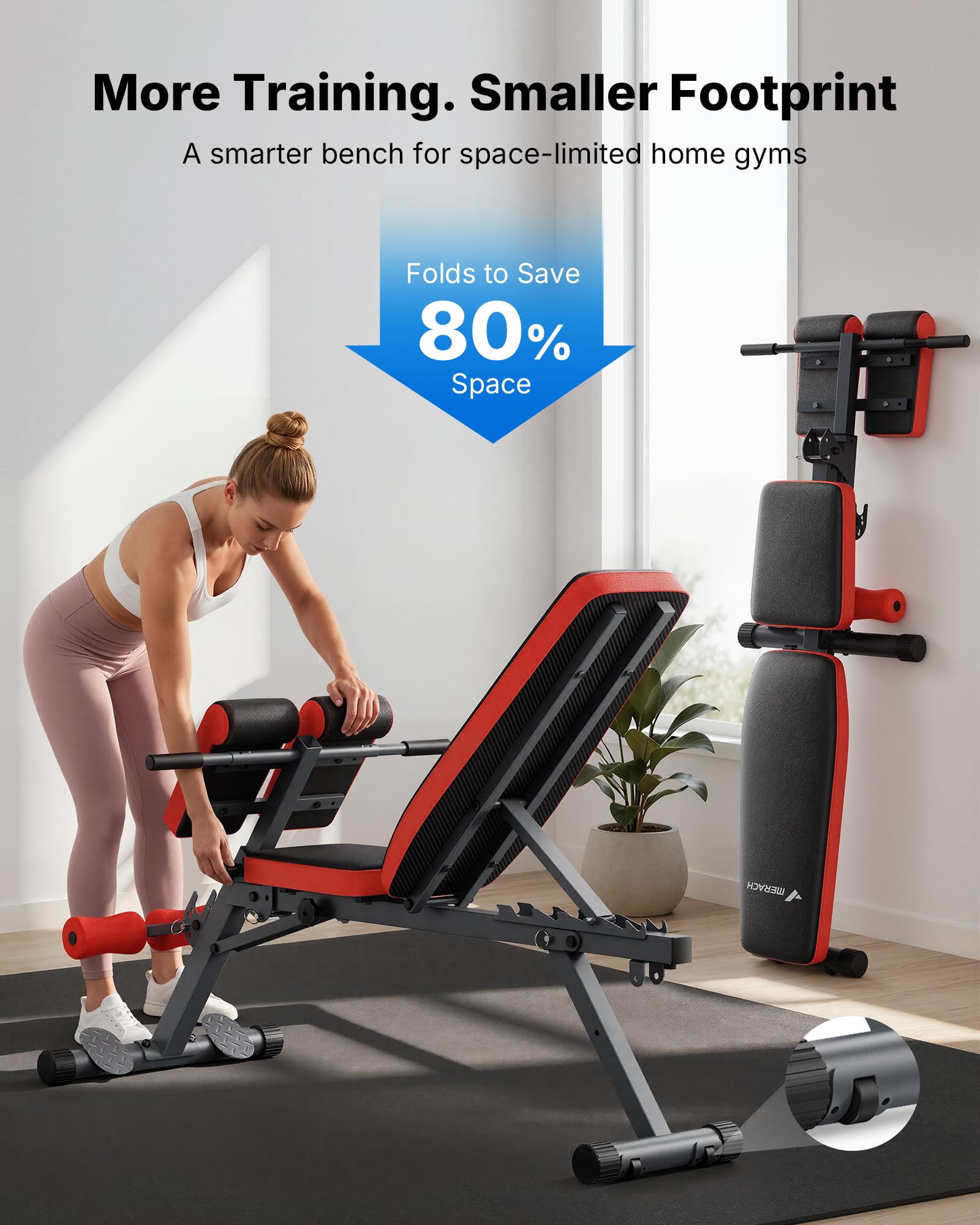 MERACH Roman Chair Back Extension, Adjustable Weight Bench, Home Gym Sit Up Bench for Glutes & Ab Workouts, Back Extension Machine, Hyperextension Roman Chair for Lower Back Pain Relief