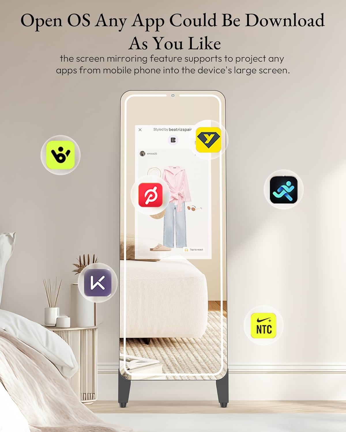 HARZHI Smart Fitness Mirror with 32'' HD Touchscreen, 65'' Full-Length Mirror, Android OS, Voice Control, for Home Gym, Yoga, Dance and Training