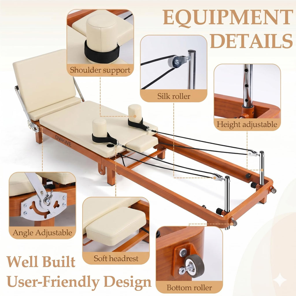 Foldable Pilates Reformer Machine – 88" Long Imitation Wood Frame with Jumpboard & Box Included, Dual Resistance System (Springs + Latex Tubes) for Full Body Workout, Home Gym Equipment for Women Men