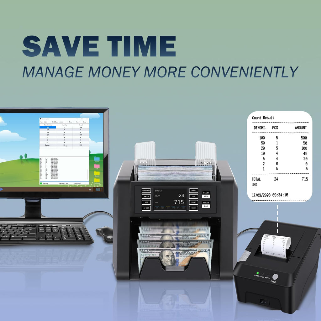 N70A Business Grade Money Counter Machine with 2CIS/UV/MG/IR Counterfeit Detection, Serial Number Reading,Mixed Denomination,Bill Counter High Speed for Store, Small Business, Office