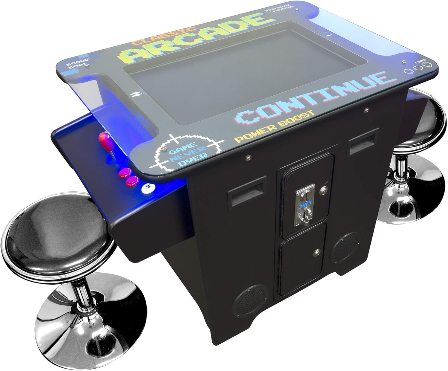 Creative Arcades Full Size Commercial Grade Cocktail Arcade Machine | 2 Player | 412 Games | 26" LCD Screen | Square Glass Top | 2 Sanwa Joysticks | 2 Stools Included | 3 Year Warranty