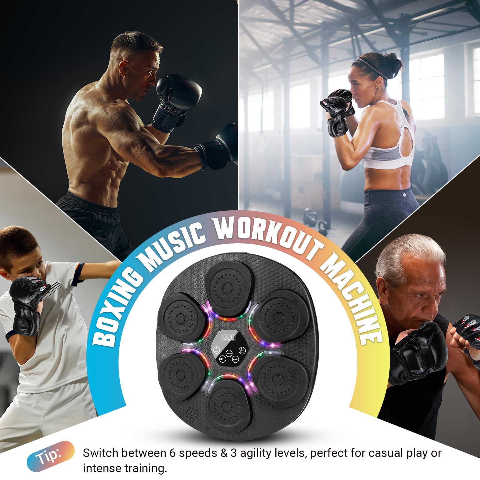 Music Boxing Machine for Adults & Kids, Bluetooth Smart Boxing Wall Machine with Gloves, 9 Modes, 6 Speeds & 3 Sensitivity, Electric Light Up Music Punching Machine for Home & Gym