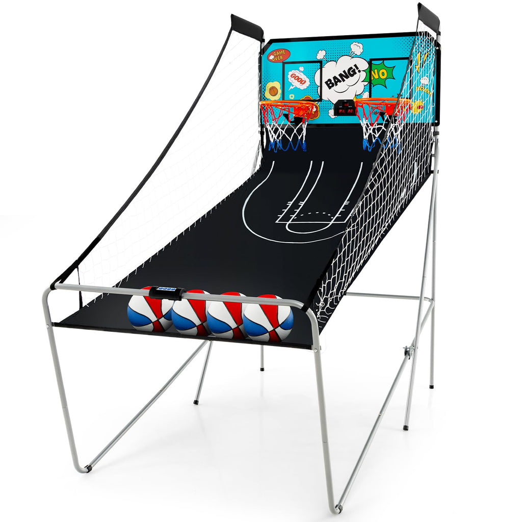 Giantex Foldable Basketball Arcade Game, 8 Game Options, Electronic Double Shot 2 Player w/ 4 Balls and LED Scoring System, Indoor Basketball Game for Kids, Adults