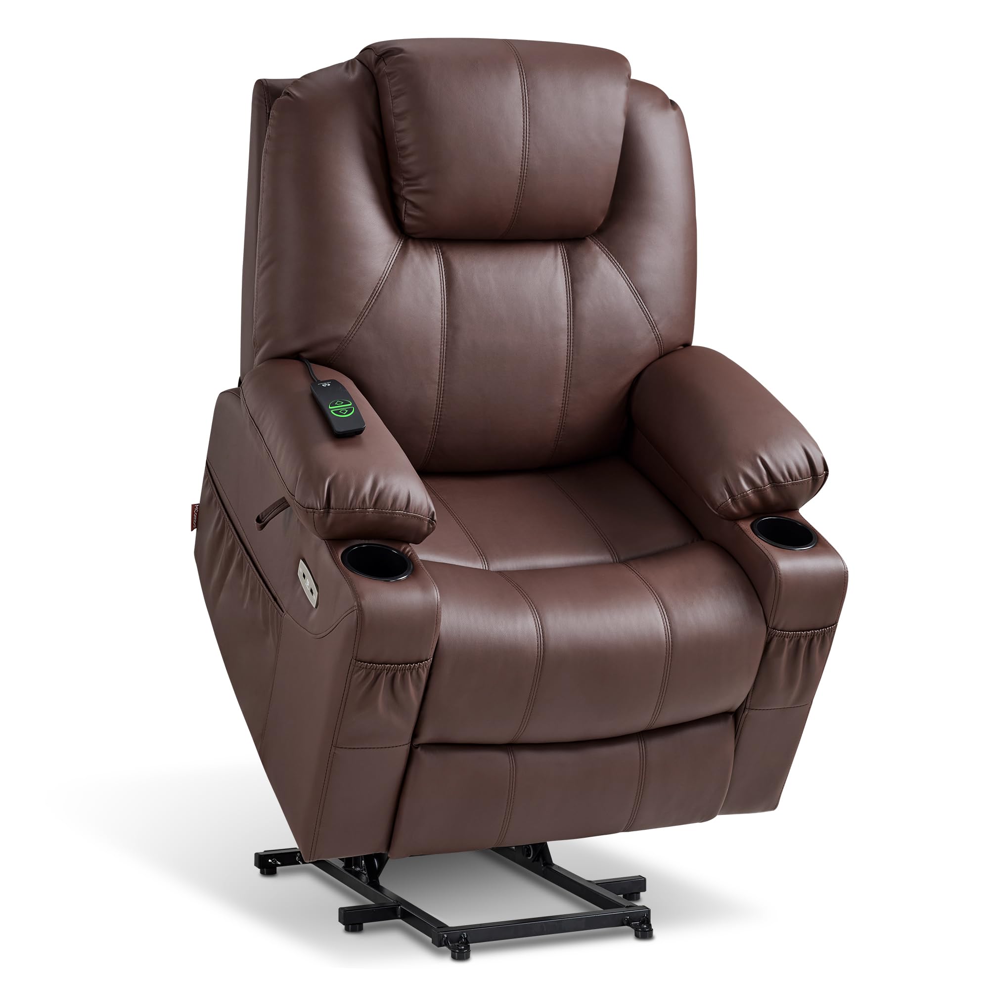MCombo Electric Power Lift Recliner Chair Sofa with Massage and Heat for Elderly, 3 Positions, 2 Side Pockets, and Cup Holders, USB Ports, Faux Leather 7040 (Grey, Medium)