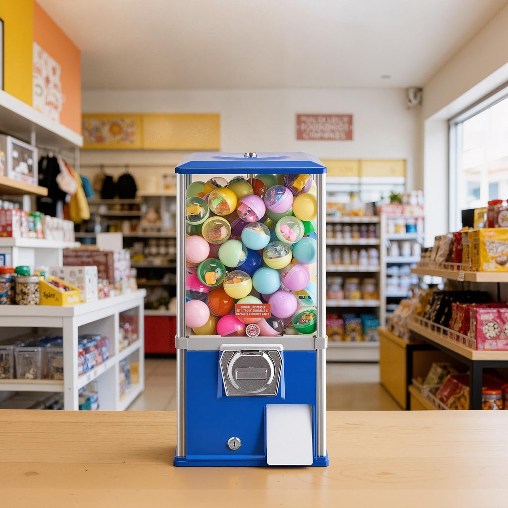 VEVOR Gumball Machine for Kids, 25" Height Home Vending Machine, PS Bouncy Balls Dispenser, Hold 230 Capsule Toys, Rectangle Bubble Gum Machine for Game Stores, Coin Operated Gumball Bank, Red