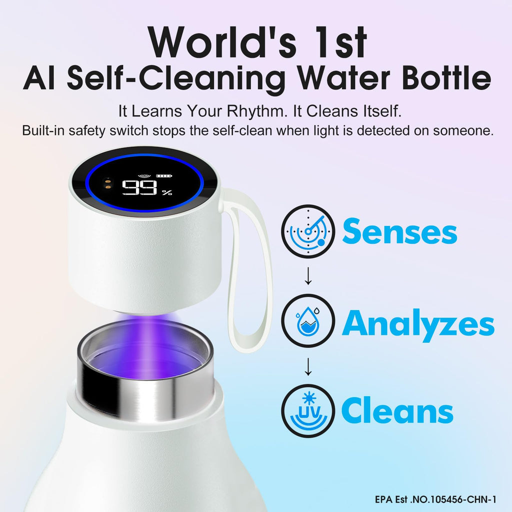 VSITOO 33oz Smart Self-Cleaning Water Bottle，Large Insulated Stainless Steel Bottle with AI Self-Clean, 30-Day Battery & Magnetic Charging for Outdoor Travel, Gym or Office, Pink