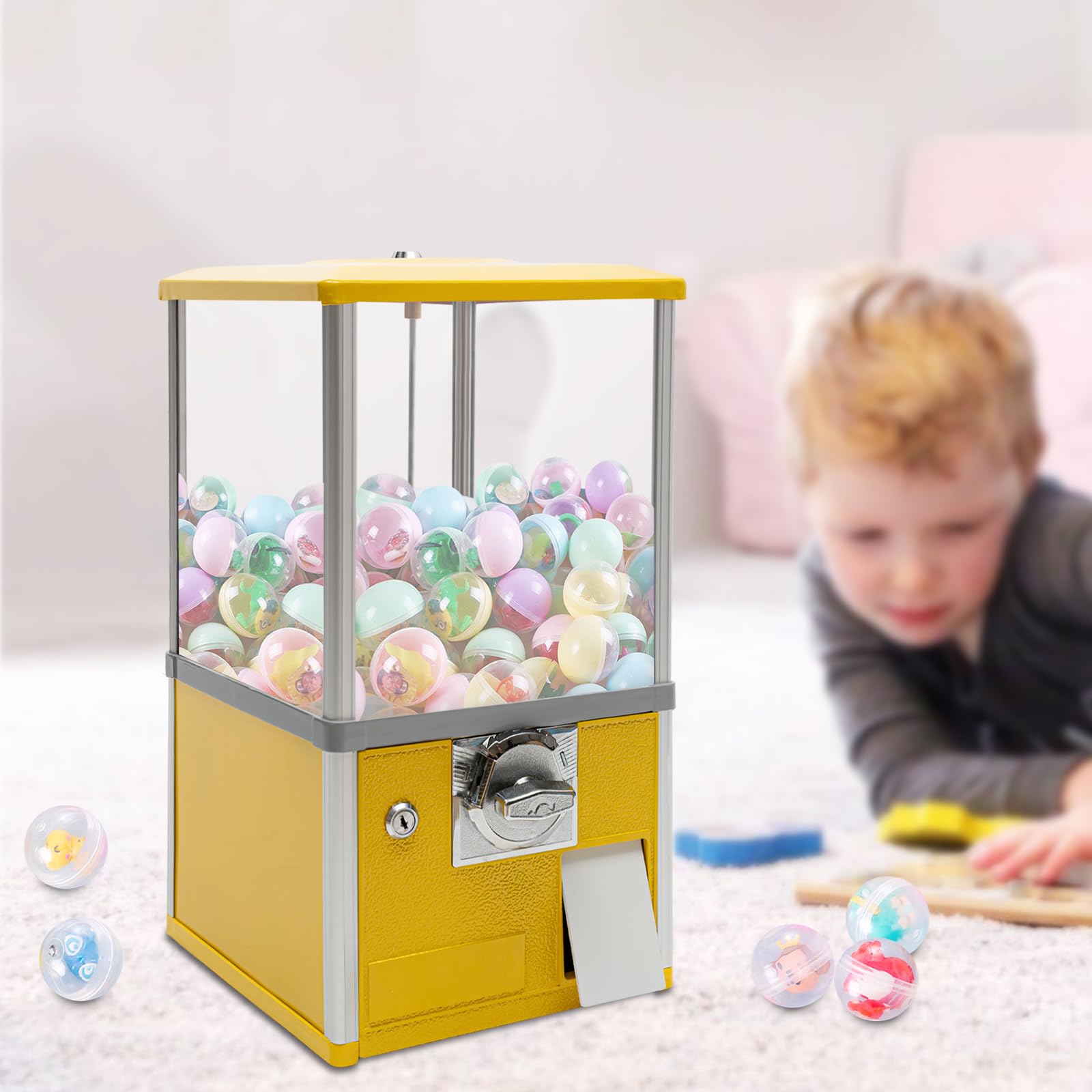 25 Cents Coin Operated Vending Machine, Capsule Vending Machine for Kids, Commercial Toy Vendor with Key Lock, Bubble Gum Ball Dispenser for Arcades Retail Stores, 1.77-1.97in Toys (Green)