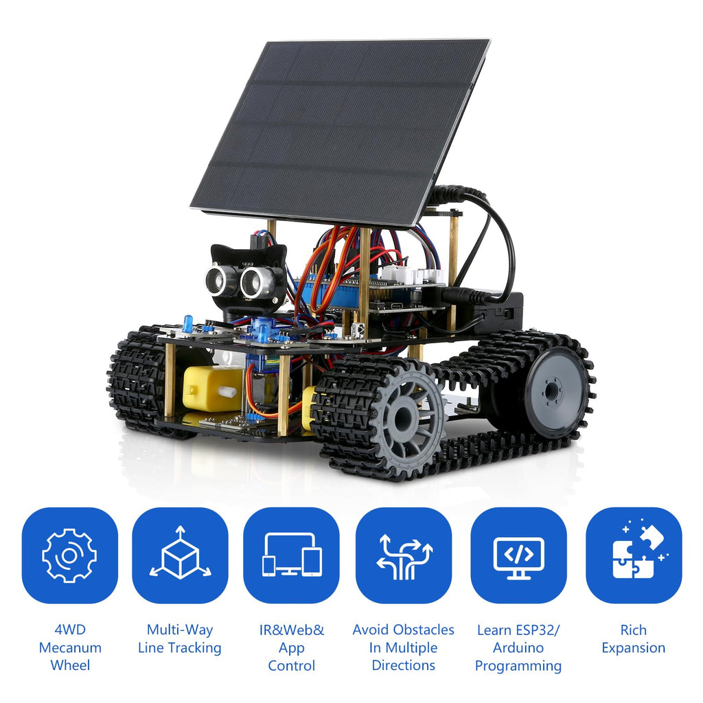 4-in-1 ESP32 Smart Camera Solar Robot Car, 4WD Remote Control Car Robotics Kit for 8-12 12-16+ Kids Teens, Electronics Programming STEM Toy Science Coding Kit Compatible with Arduino/Scratch/Phython