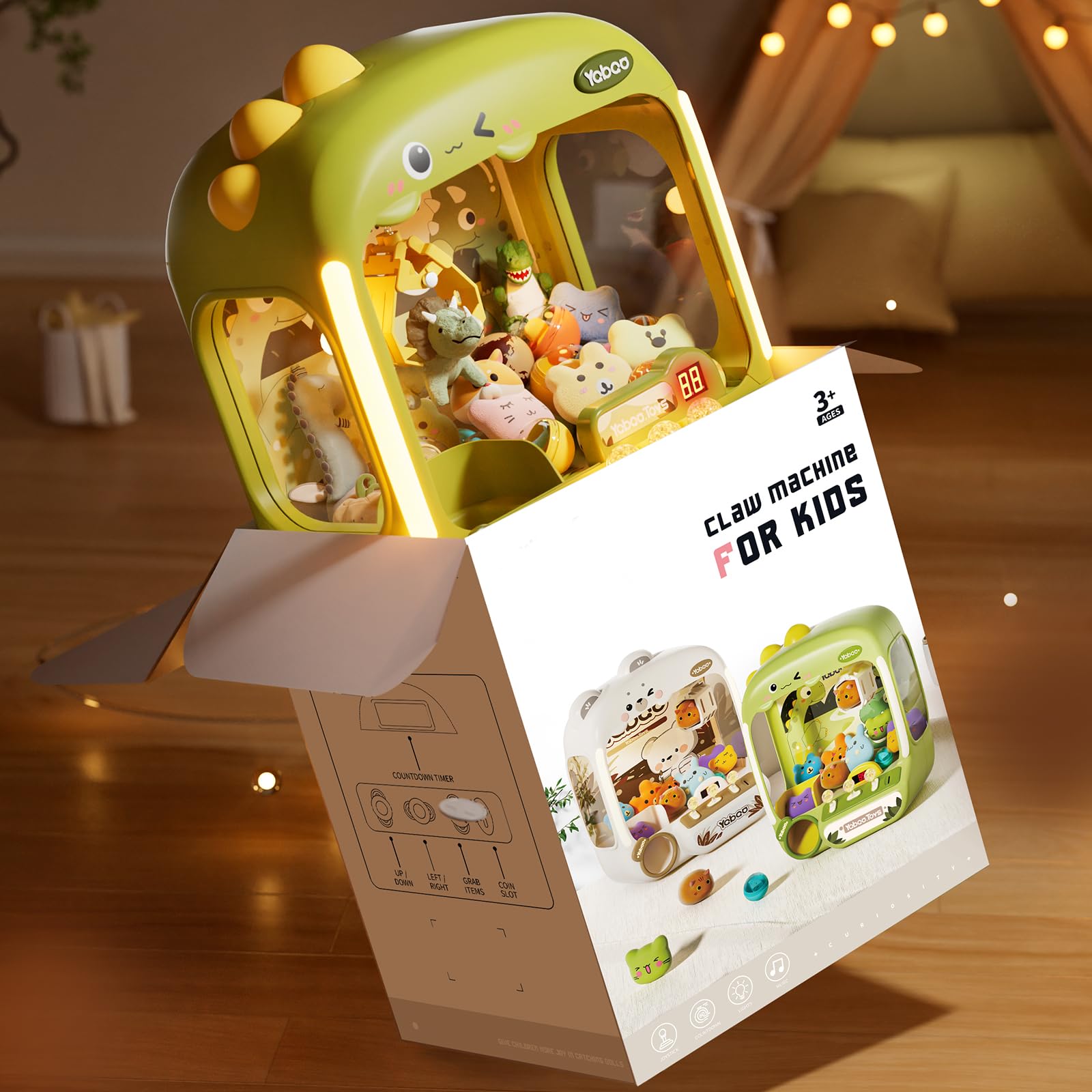 64 PCS Large Claw Machine for Kids Dinosaur,Vending Machine Toys for Boys 5 6 7 8 Year Old,Candy and Prize Electronic Dispenser Game Ages 5-7 6-8,Birthday Gift for 3 4 5 6 Year Old Boy Girl