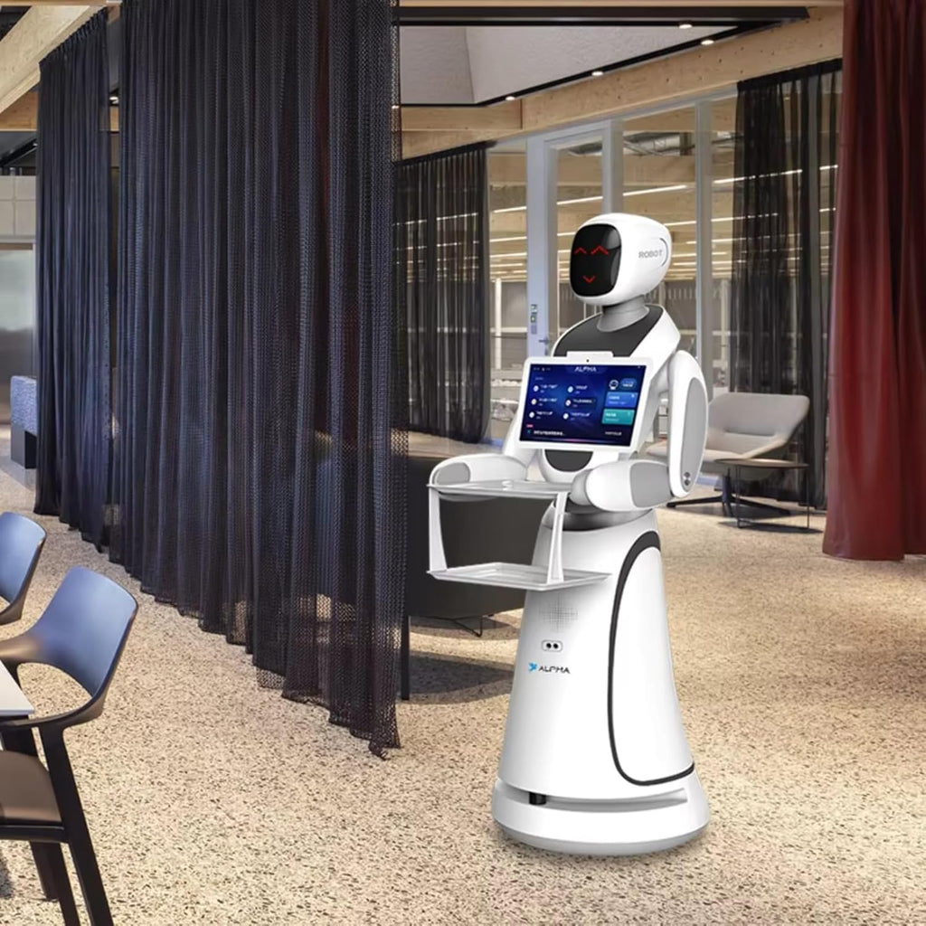 Restaurant Delivery Robot with Smart Navigation and Autonomous Obstacle Avoidance, AI Service Robot with Dual Tray, Touch Screen and Voice Assistant for Restaurant Hotel Cafe Hospitality Service