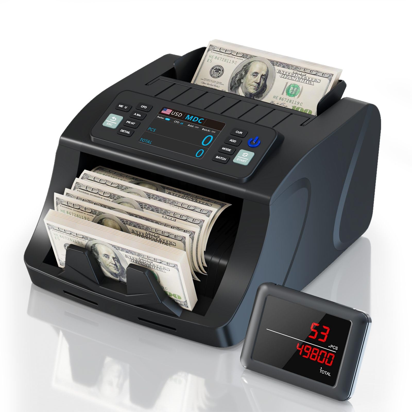 Money Counter Machine Pro 2.0 Dual-Motor, Dollar Euro MT/UV/MG/IR/DD/DBL/HLF/CHN，Cash Counter Machine with Value Add Batch Modes (LCD Display)